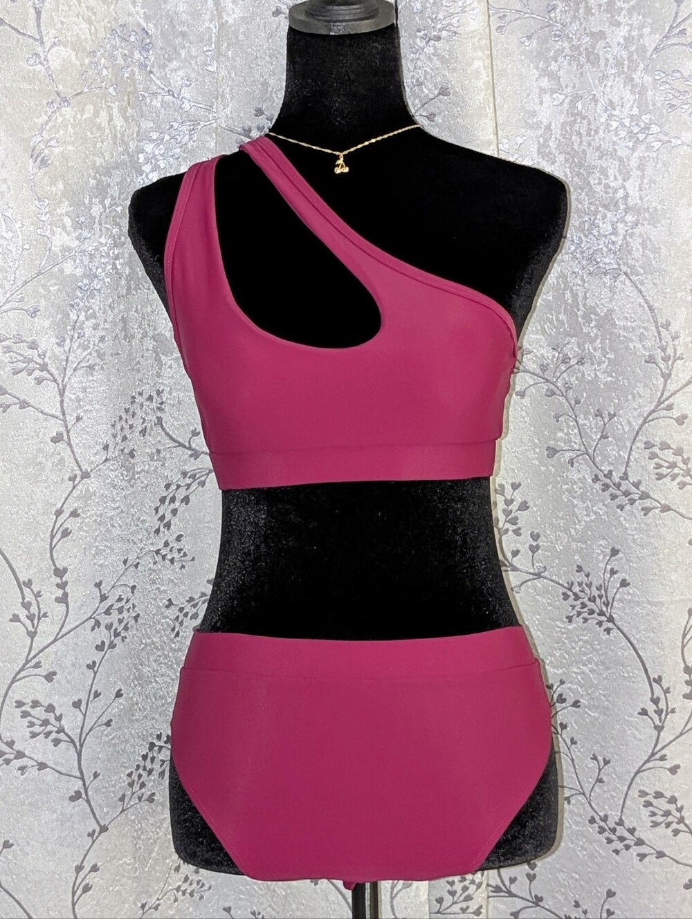 Hot Pink One Shoulder Cut Out Bikini Set Size S BNWT